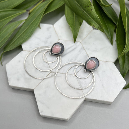 Pink Opal Shadowbox Stud Earrings