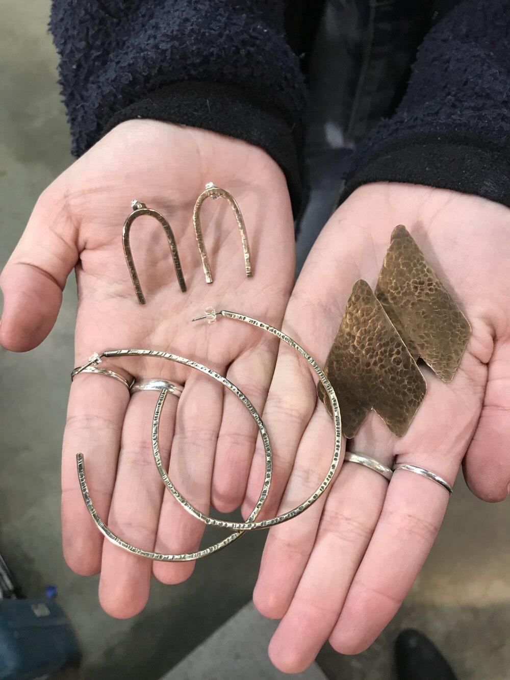 Hand Forged Hoops and Stud Earrings - 4 hours