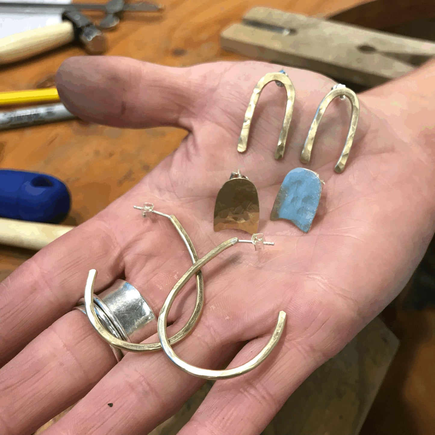 Hand Forged Hoops and Stud Earrings - 4 hours